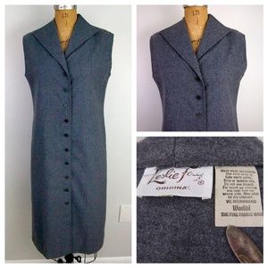 vtg 70s LESLIE FAY Wool Mod Minimalist Vest Dress